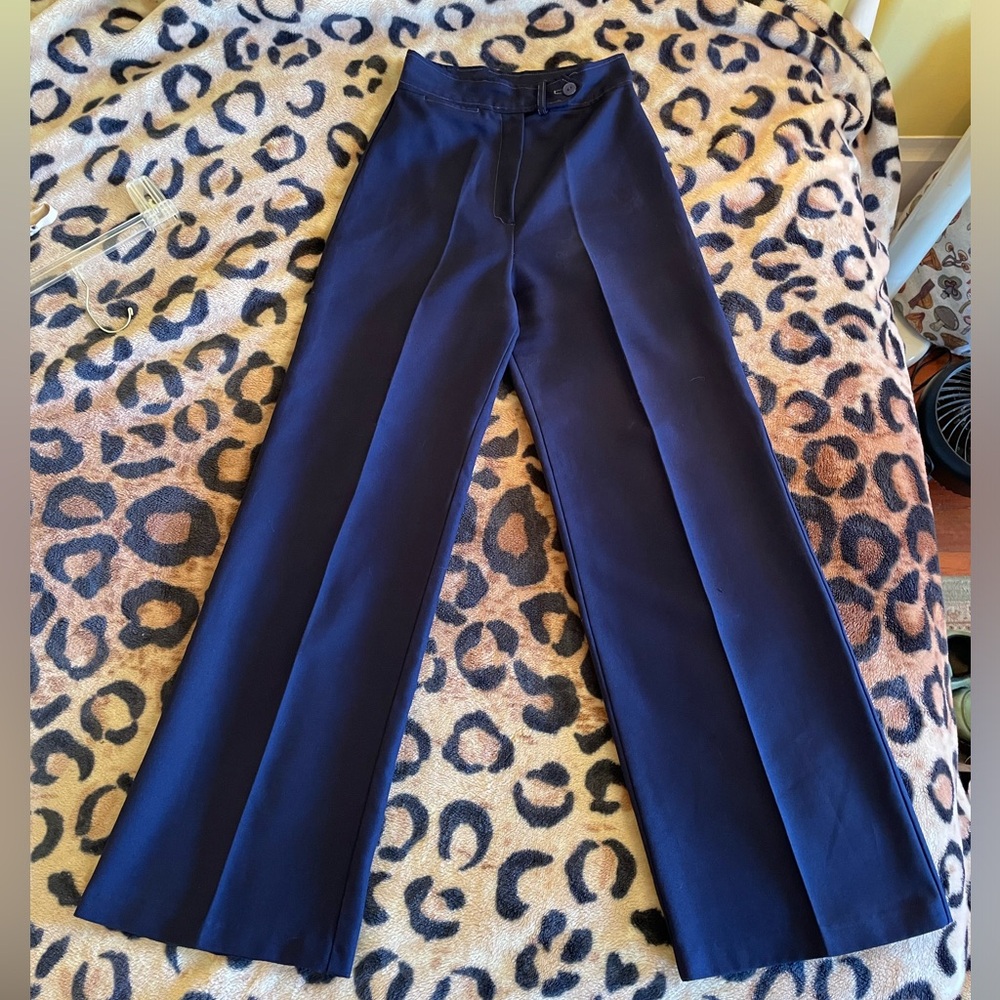 true vintage handmade navy blue wide flare slacks
